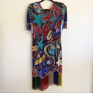 Vintage Oleg Cassini Beaded/Sequin Fringe Dress